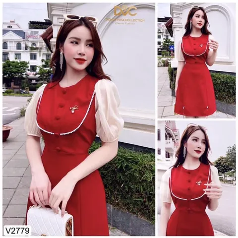 VÁY ĐỎ XÒE VỀN REN TAY VOAN Giá 330k Hàng có sẵn giao ngay Hang cao cấp
