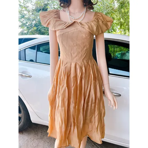 Đầm xếp ly eo màu nude  Chất liệu tơ 2 lớp xịn  Giá 290k Hàng có sẵn giao ngay S