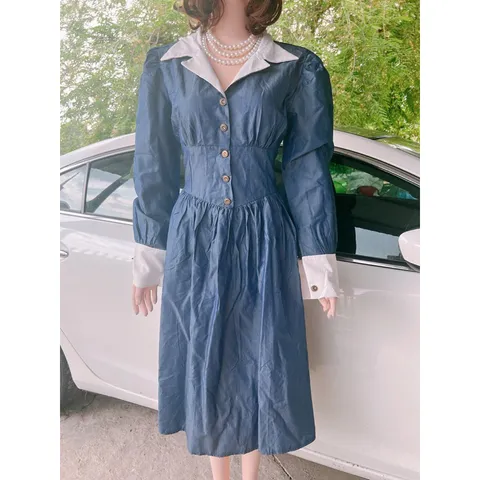 Đầm  denim cổ sơ mi tiểu thư  Mới 100%  Hàng có sẵn giao ngay, form to Giá 290k