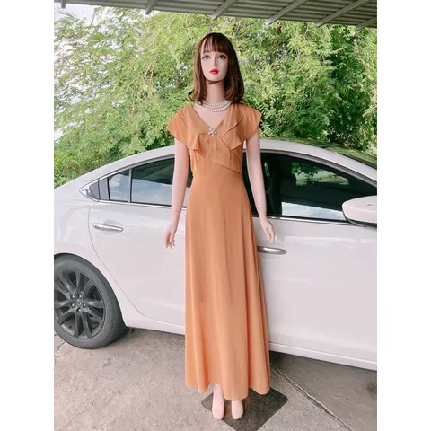 Đầm maxi dáng dài Màu nude Giá 390k Hàng có sẵn giao ngay Đúp lót 2 lớp Chất liệu chiffon cao cấp