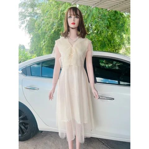 Đầm ren bi màu kem đính nơ Hàng có sẵn giao ngay M Giá 299k Hàng 2 lớp Hàng chính chủ Teng Design