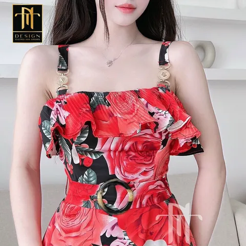 Váy hai dây hoạ tiết hoa sang trọng quý phái Giá 400k/ cái Hàng có sẵn giao ngay