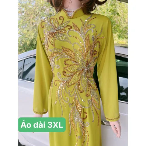 Áo dài đính kết 4 tà siêu đẹp Giá 450k ( quần 90k/ cái) Hàng có sẵn giao ngay 3XL Màu cốm siêu đẹp
