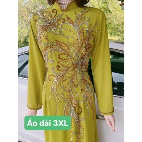 Áo dài đính kết 4 tà siêu đẹp Giá 450k ( quần 90k/ cái) Hàng có sẵn giao ngay 3XL Màu cốm siêu đẹp