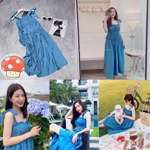 Đầm demi nhúng 2 dây qc xinh👏👏👏 Giá 250k Chất jean demi mềm mịn vải dày dặn đẹp lắm