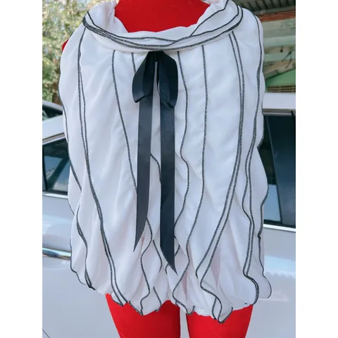 ÁO BÈO VIỀN ĐEN NƠ NGỰC  Chất liệu voan chiffon  Hàng có sẵn giao ngay Giá 199k