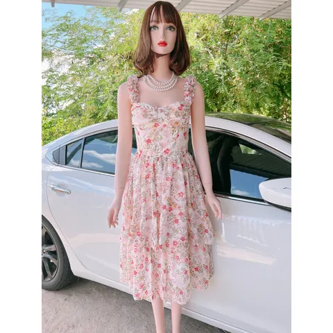 Đầm hoa tầng 2 lớp lót Giá 290k Hàng có sẵn giao ngay Chất liệu chiffon cao cấp Có sẵn mút ngực