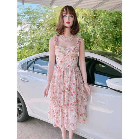 Đầm hoa tầng 2 lớp lót Giá 290k Hàng có sẵn giao ngay Chất liệu chiffon cao cấp Có sẵn mút ngực