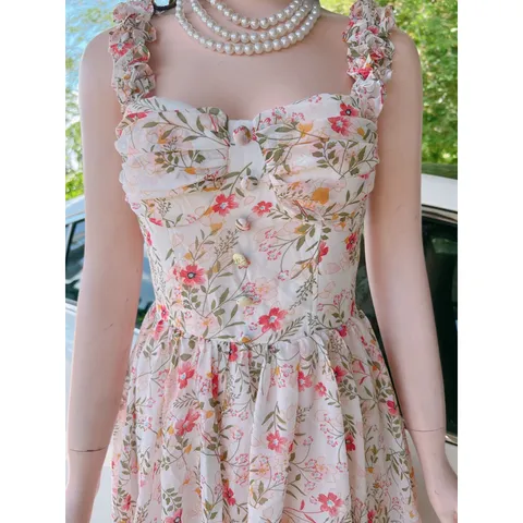 Đầm hoa tầng 2 lớp lót Giá 290k Hàng có sẵn giao ngay Chất liệu chiffon cao cấp Có sẵn mút ngực
