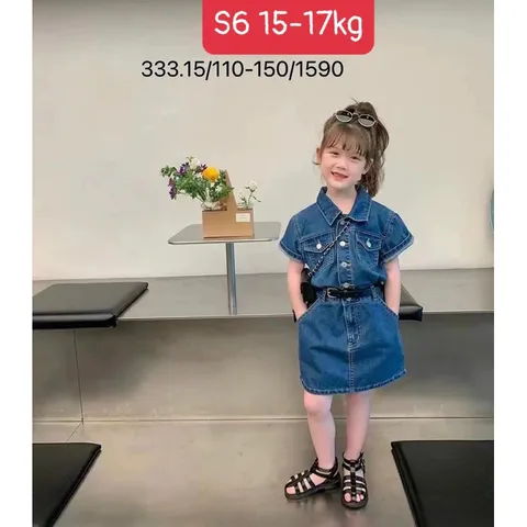 Đầm jean bé + kèm belt Từ 15-17kg Giá 150k Hàng có sẵn giao ngay