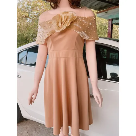 Đầm dự tiệc nơ phối lưới kết đá dáng xòe sang chảnh Giá 290k Hàng có sẵn giao ngay Màu nude