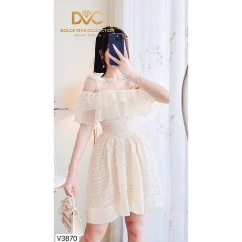 Váy thiết kế cao cấp ren kem trễ vai  Giá 330k Hàng có sẵn giao ngay