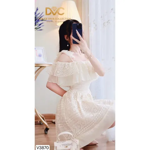 Váy thiết kế cao cấp ren kem trễ vai  Giá 330k Hàng có sẵn giao ngay