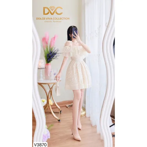 Váy thiết kế cao cấp ren kem trễ vai  Giá 330k Hàng có sẵn giao ngay