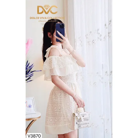 Váy thiết kế cao cấp ren kem trễ vai  Giá 330k Hàng có sẵn giao ngay