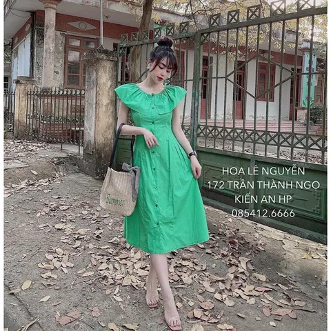 Đầm nút cổ kiểu xinh ạ Giá 250k Chất vải thô mềm đẹp