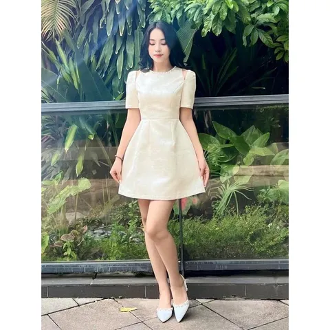 Váy Tafta Lót Lụa  -  Phối Cổ Đính Hạt Sang Trọng Giá 290k Hàng có sẵn giao ngay M Màu xanh mint