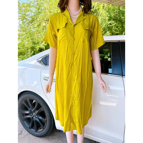 Đầm sơmi lụa nilen cổ vest túi nắp siêu xinh Giá 250k Hàng có sẵn giao ngay