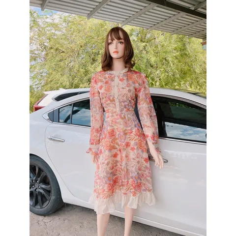 Đầm hoa tay dài tiểu thư Hàng có sẵn giao ngay Form to size XL Giá 299k Chất liệu voan tơ siêu đẹp