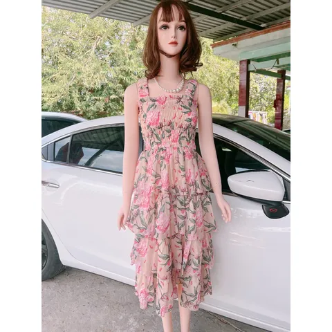 Đầm hoa bo chun phần ngực Giá 290k Hàng có sẵn giao ngay Chất liệu voan tơ 2 lớp