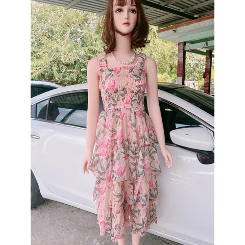Đầm hoa bo chun phần ngực Giá 290k Hàng có sẵn giao ngay Chất liệu voan tơ 2 lớp