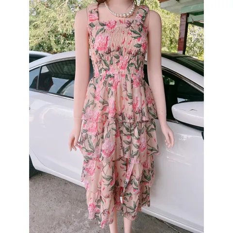 Đầm hoa bo chun phần ngực Giá 290k Hàng có sẵn giao ngay Chất liệu voan tơ 2 lớp