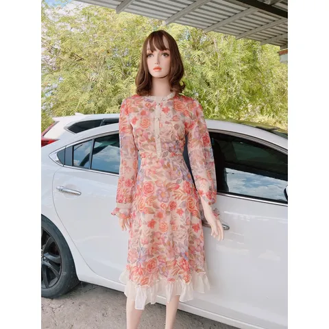 Đầm hoa tay dài tiểu thư Hàng có sẵn giao ngay Form to size XL Giá 299k Chất liệu voan tơ siêu đẹp