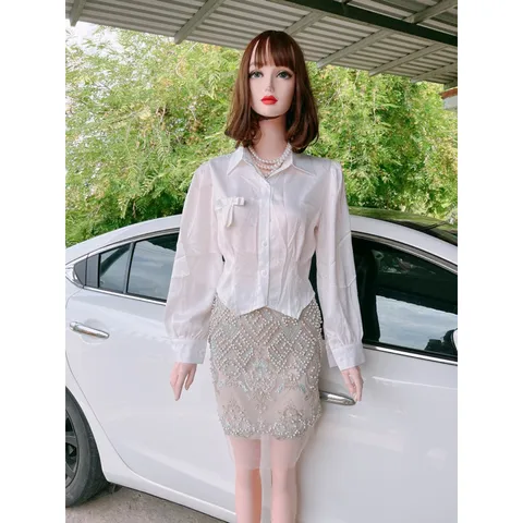 Set gồm áo sơ mi + chân váy đính ngọc Giá 290k/ cả set Hàng có sẵn giao ngay SM