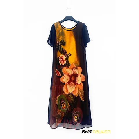 Đầm suông trung niên dự tiệc không kén dáng  (Dài 105cm) Giá 299k Hàng có sẵn giao ngay 3XL