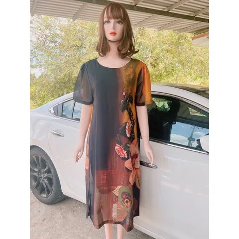 Đầm suông trung niên dự tiệc không kén dáng  (Dài 105cm) Giá 299k Hàng có sẵn giao ngay 3XL