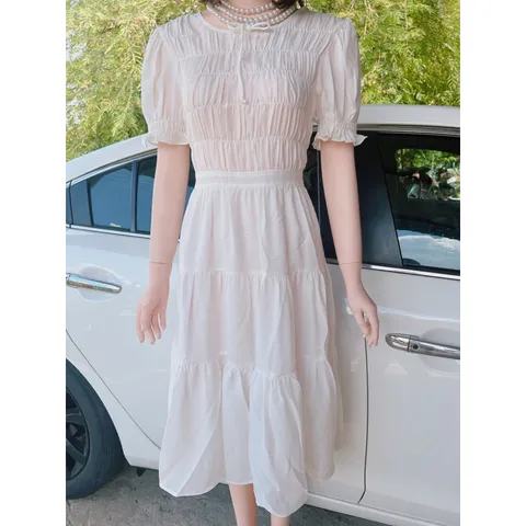 Đầm trắng ngực bo chun co giãn dễ chịu Hàng có sẵn giao ngay Giá 290k