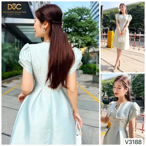 VÁY XANH TAFTA VIỀN NGỌC THIẾT KẾ CAO CẤP DVC Giá 350k Hàng có sẵn giao ngay Hàng cao cấp