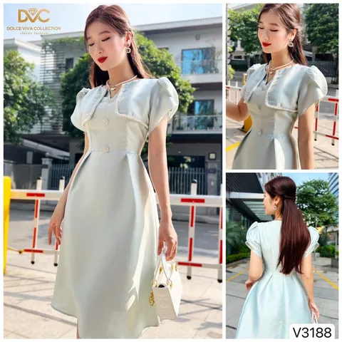 VÁY XANH TAFTA VIỀN NGỌC THIẾT KẾ CAO CẤP DVC Giá 350k Hàng có sẵn giao ngay Hàng cao cấp