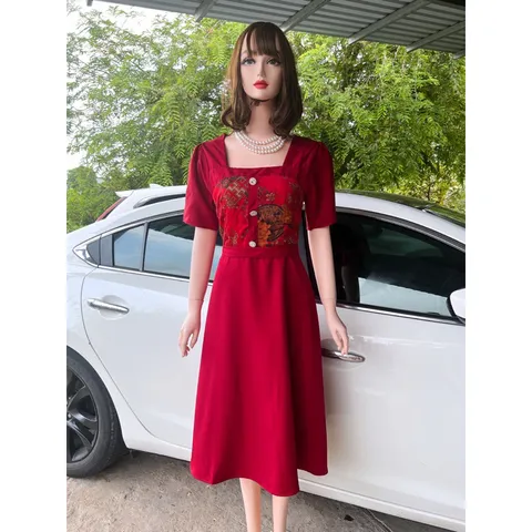 Đầm Họa Tiết Sang Trọng Đi Làm Đi Tiệc siêu đẹp Giá 299k Hàng có sẵn giao ngay Màu đỏ đô
