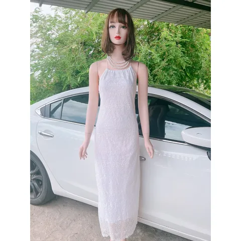Đầm ren yếm màu trắng Hàng có sẵn giao ngay S Chất liệu ren đúp lót 2 lớp Giá 290k