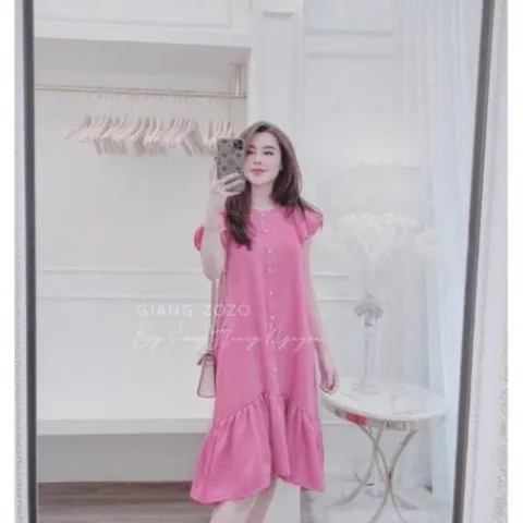 Đầm xuông dài màu hồng phấn Chất liệu voan tơ 2 lớp siêu đẹp Giá 250k Hàng có sẵn giao ngay