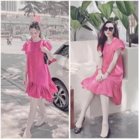 Đầm xuông dài màu hồng phấn Chất liệu voan tơ 2 lớp siêu đẹp Giá 250k Hàng có sẵn giao ngay