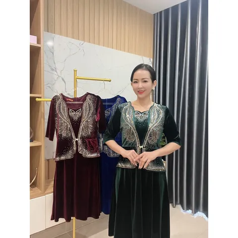 đầm nhung ép đá cao cấp