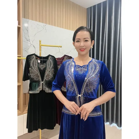 đầm nhung ép đá cao cấp