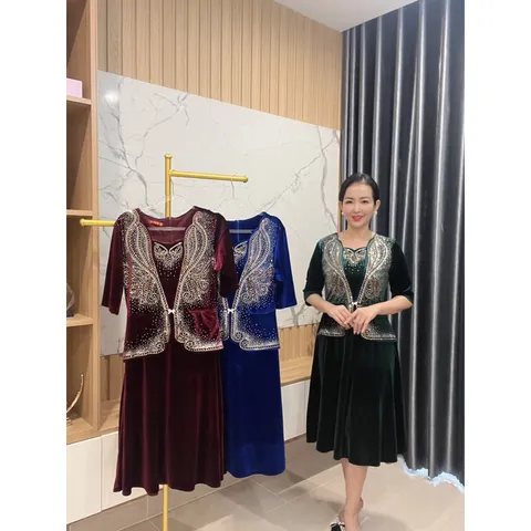 đầm nhung ép đá cao cấp