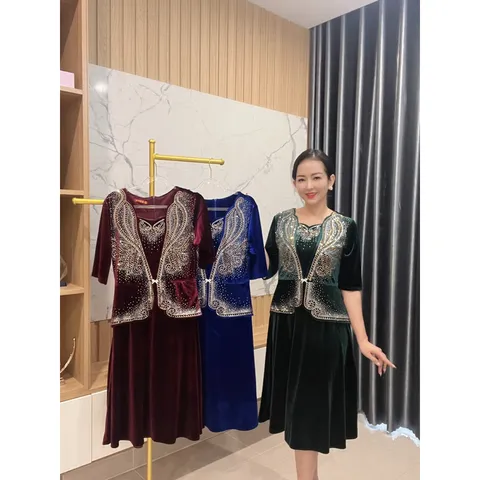 đầm nhung ép đá cao cấp