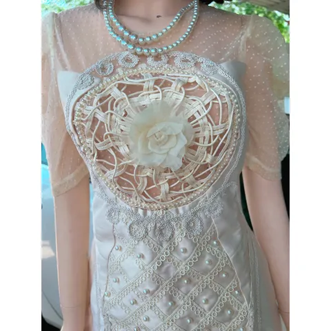Siêu phẩm váy tacta đính kết chuẩn hãng cao câp Size S M L  Giá 360k Hàng có sẵn giao ngay Màu kem