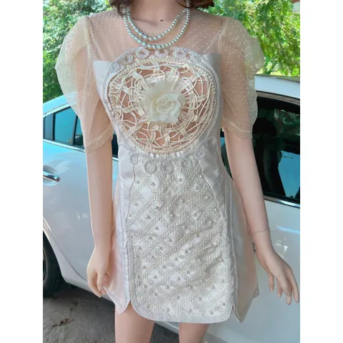 Siêu phẩm váy tacta đính kết chuẩn hãng cao câp Size S M L  Giá 360k Hàng có sẵn giao ngay Màu kem