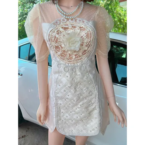 Siêu phẩm váy tacta đính kết chuẩn hãng cao câp Size S M L  Giá 360k Hàng có sẵn giao ngay Màu kem