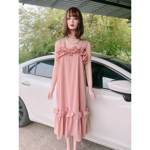 Đầm bèo 2 dây  đầm maxi nữ suông 2 dây bản to phối bèo Giá 290k Hàng có sẵn giao ngay Màu xanh mint + màu hồng phấn