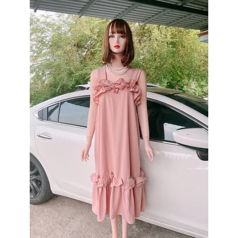 Đầm bèo 2 dây  đầm maxi nữ suông 2 dây bản to phối bèo Giá 290k Hàng có sẵn giao ngay Màu xanh mint + màu hồng phấn