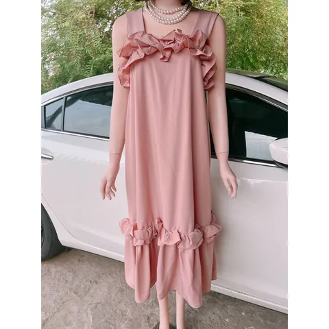 Đầm bèo 2 dây  đầm maxi nữ suông 2 dây bản to phối bèo Giá 290k Hàng có sẵn giao ngay Màu xanh mint + màu hồng phấn