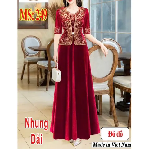 Đầm trung niên dạ hội nhung 7 biên chính phẩm thiết kế giả vest giấu bụng tôn dáng,ép đá cao cấp sang trọng big size