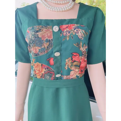 Đầm Họa Tiết Sang Trọng Đi Làm Đi Tiệc siêu đẹp Giá 299k Hàng có sẵn giao ngay 3XL Màu đỏ đô + màu xanh 3XL