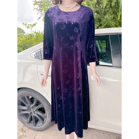 Đầm Midi in hình cổ điển sành điệu, tay lỡ Hàng có sẵn giao ngay  Giá 350k Chất liệu Nhung tuyết siêu đẹp, co giãn